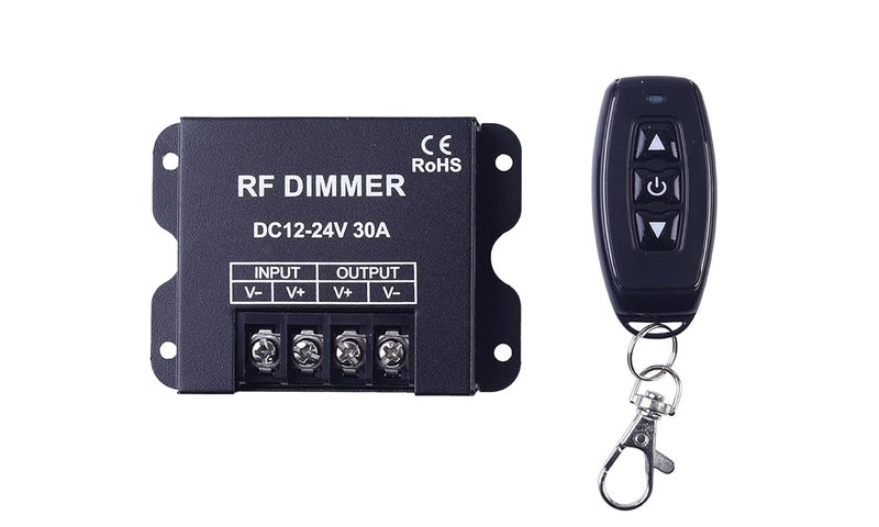Lelukee 12V LED Dimmer,RF Wireless Remote,DC 12-24V 30A Strip Dimmer,with Dimmable Slide Remote Control,Control Remotely,Suitable for LED Dimmable Lights or Light Ribbon(Type A) - Image 1